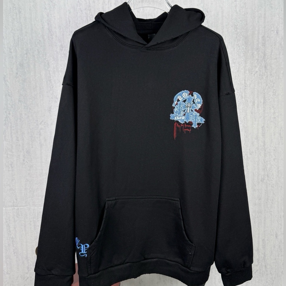Chrome Hearts Denim Cross Patch Hoodie Black | New With Tags